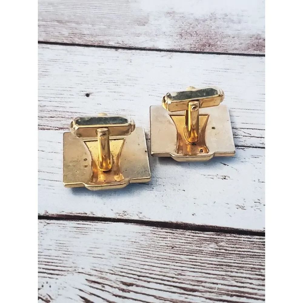 Vintage Cufflinks - Black & Gold Tone Square